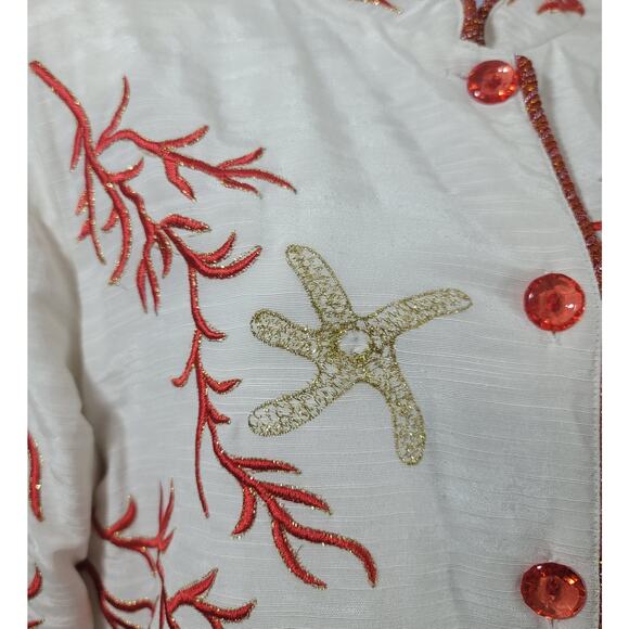 VTG Draper's & Damon's White Red Gold Metallic Embroidered Jacket XL Elegant - Picture 5 of 6